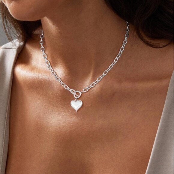 🆕 Women Silver Chunky Layered Chain Necklace Plated Herringbone Toggle Jewelry - Picture 3 of 7